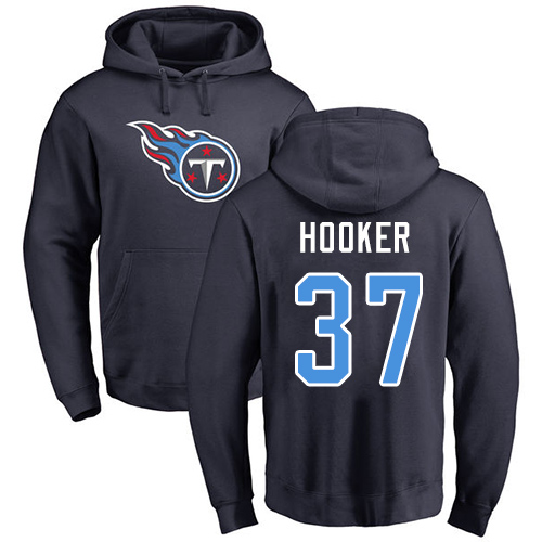 Tennessee Titans Men Navy Blue Amani Hooker Name and Number Logo NFL Football #37 Pullover Hoodie Sweatshirts